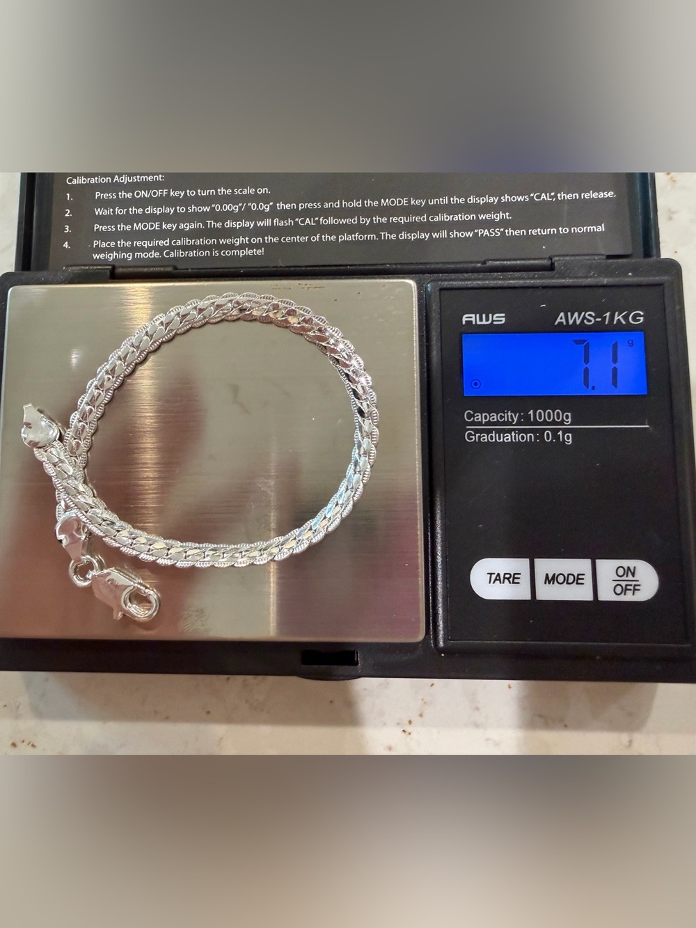 Solid 925 Sterling Silver Diamond-Cut Curb Link Chain Bracelet (7.1 Grams) 7” - Picture 4 of 4